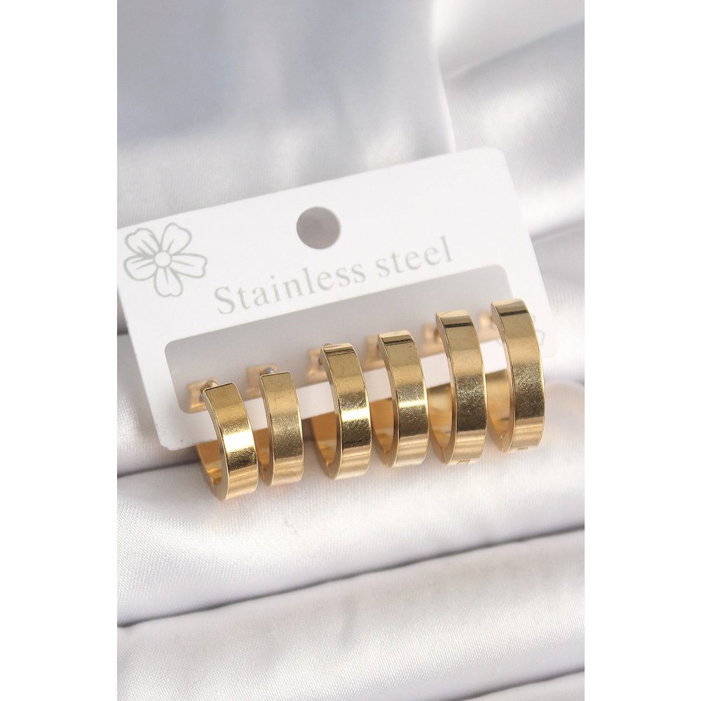316L Çelik Gold Renk Halka Model Kadın Küpe Seti