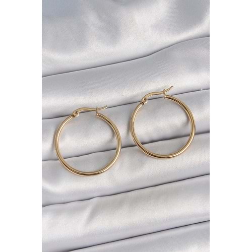 316 Çelik Gold Renk 27 mm Halka Model Kadın Küpe