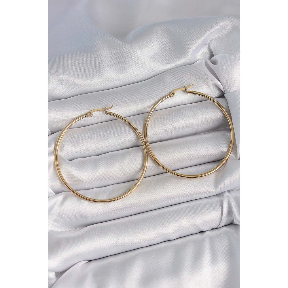 316 Çelik Gold Renk 53 mm Halka Model Kadın Küpe