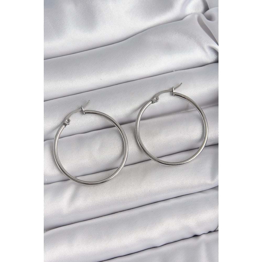 316 Çelik Gümüş Renk 33 mm Halka Model Kadın Küpe