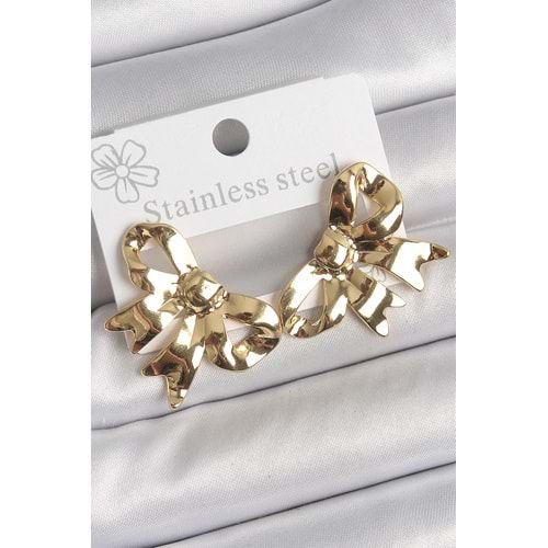 316 Çelik Gold Renk Kurdele Plaka Model Kadın Küpe
