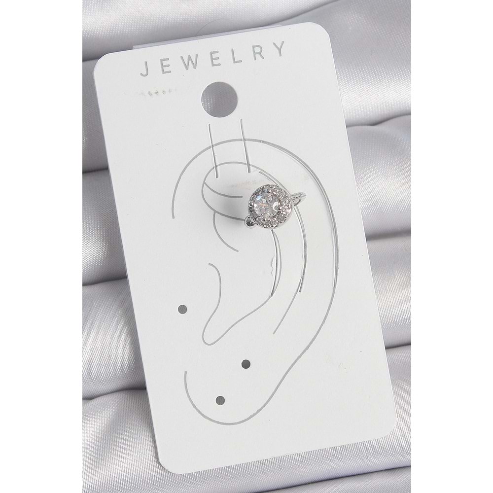 Pirinç Gümüş Renk Zirkon Taşlı Kadın Kıkırdak Model Küpe