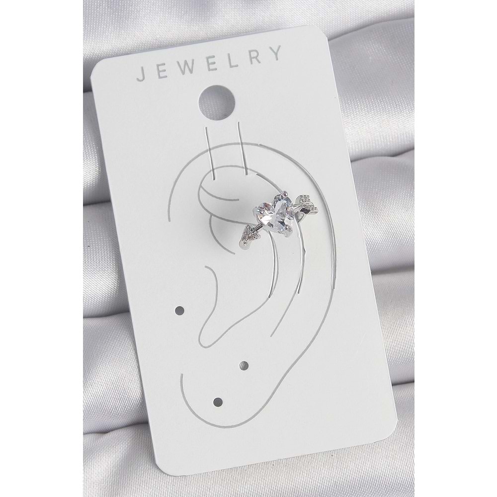 Pirinç Gümüş Renk Zirkon Taşlı Yıldız Model Kadın Kıkırdak Küpe