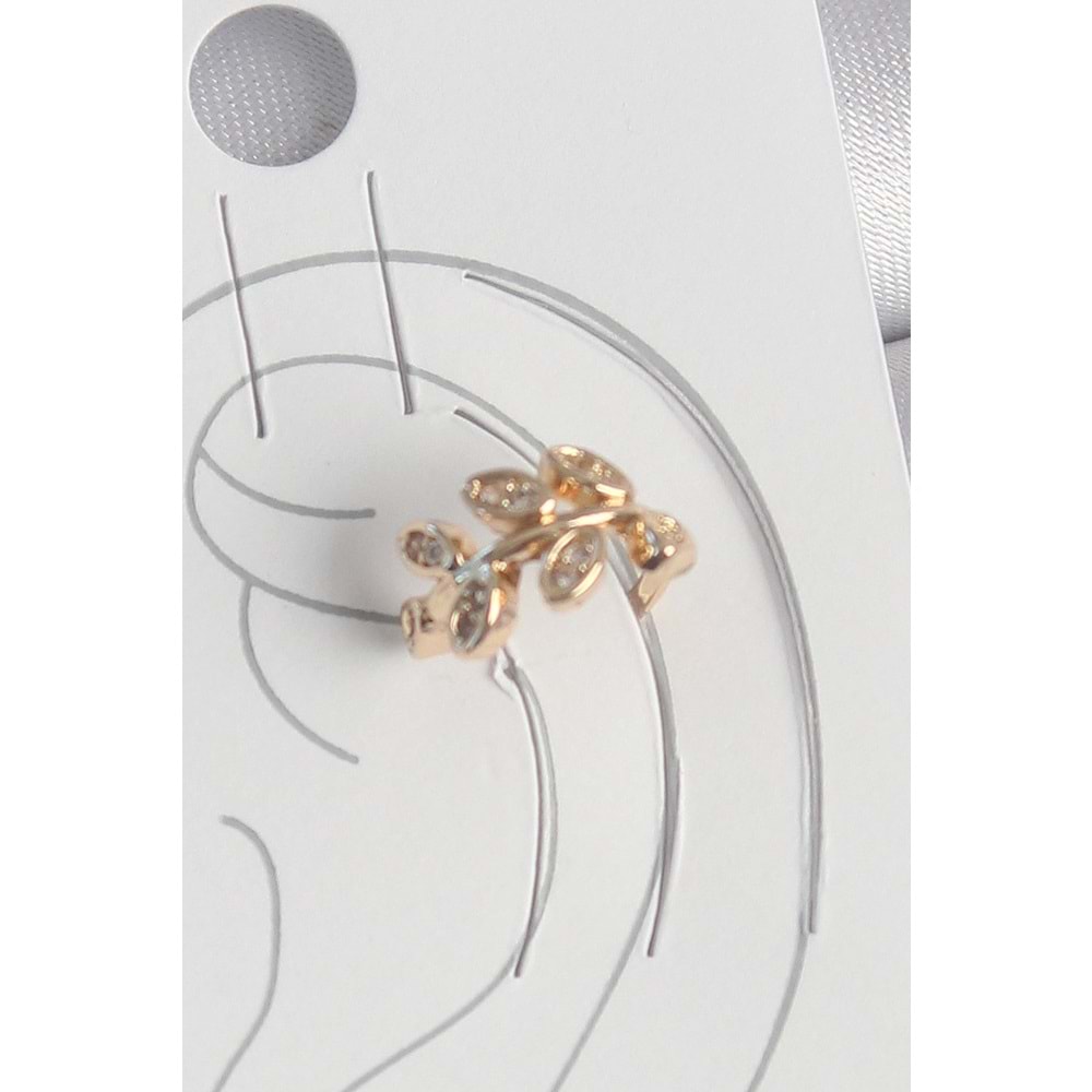 Pirinç Gold Renk Zirkon Taşlı Yaprak Model Kadın Kıkırdak Küpe