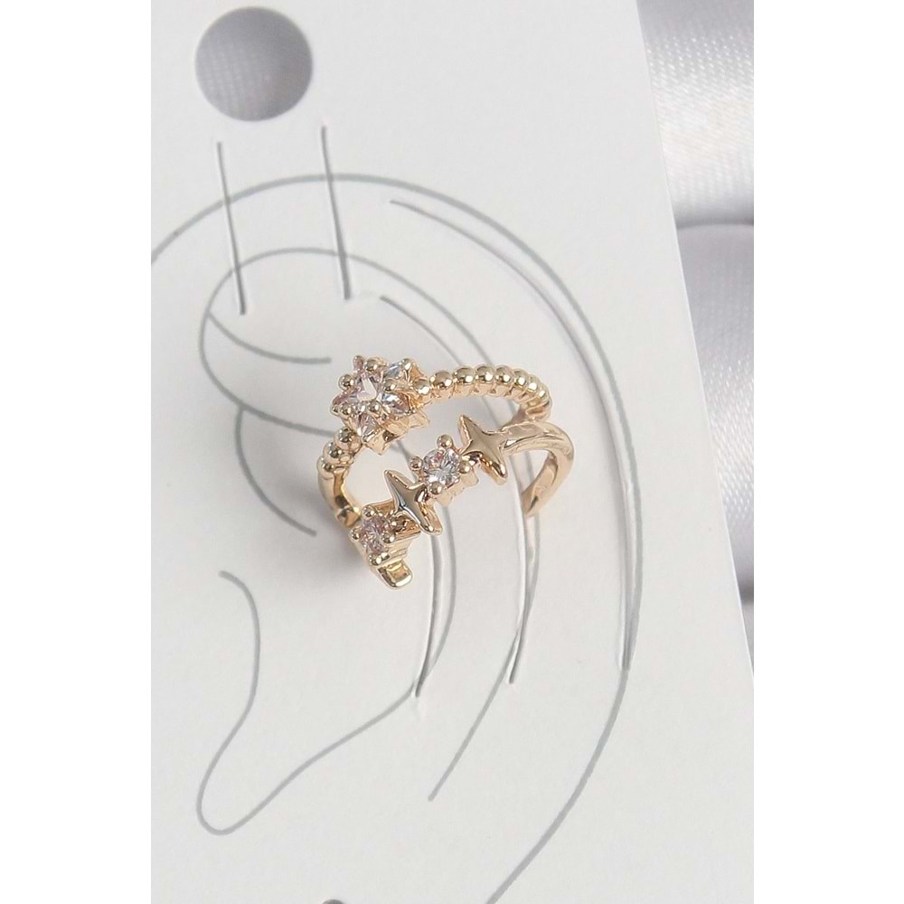 Pirinç Gold Renk Zirkon Taşlı Yıldız Model Kadın Kıkırdak Küpe