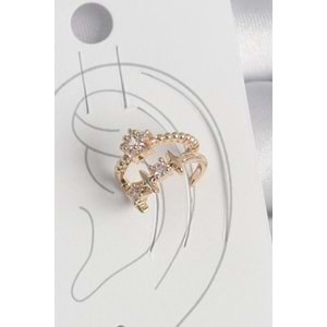 Pirinç Gold Renk Zirkon Taşlı Yıldız Model Kadın Kıkırdak Küpe