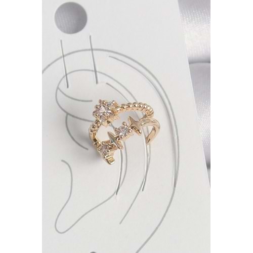 Pirinç Gold Renk Zirkon Taşlı Yıldız Model Kadın Kıkırdak Küpe