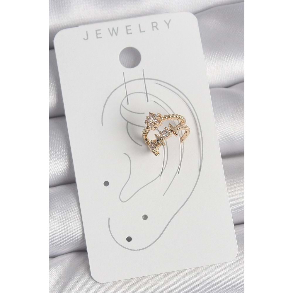 Pirinç Gold Renk Zirkon Taşlı Yıldız Model Kadın Kıkırdak Küpe