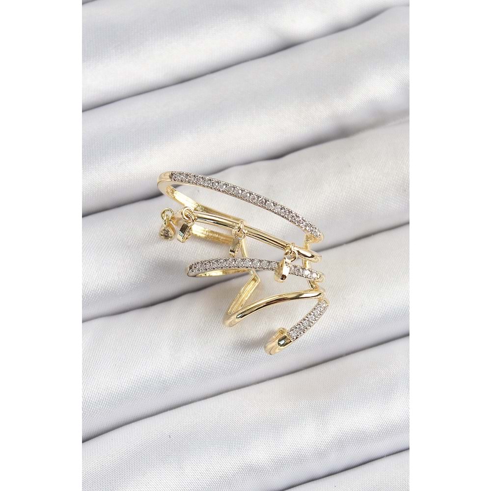 Pirinç Zirkon Taşlı Sıkıştırma Sağ Kıkırdak Gold Renk Kadın Küpe