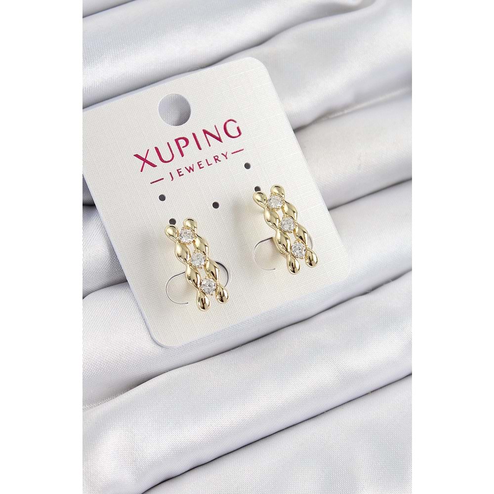 Xuping Zirkon Taşlı Sıralı Damla Model Gold Renk Kadın Küpe