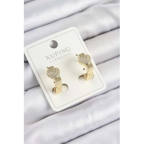 Xuping Zirkon Taşlı Kalp Model Gold Renk Kadın Küpe