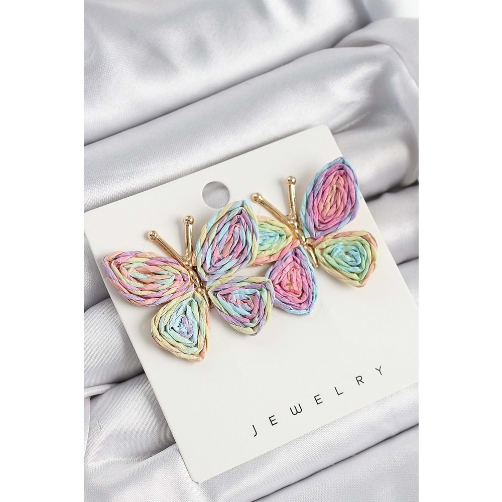 Pirinç Rainbow Kelebek Model Gold Renk Kadın Hasır Küpe
