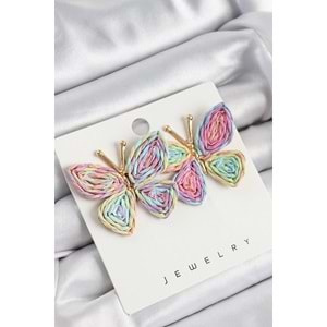 Pirinç Rainbow Kelebek Model Gold Renk Kadın Hasır Küpe