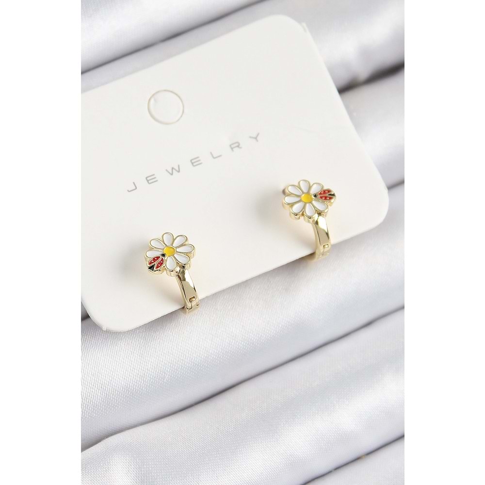 Pirinç Papatya Model Gold Renk Çocuk Küpe