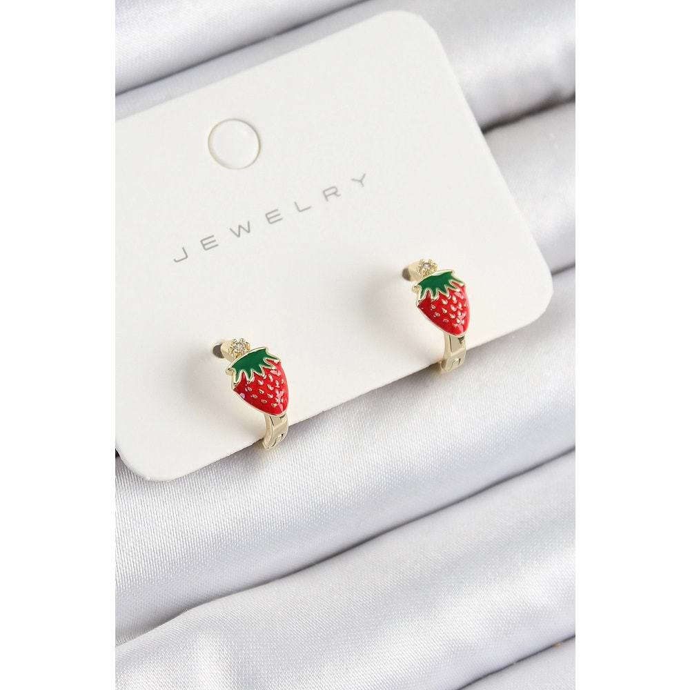 Pirinç Çilek Model Gold Renk Çocuk Küpe