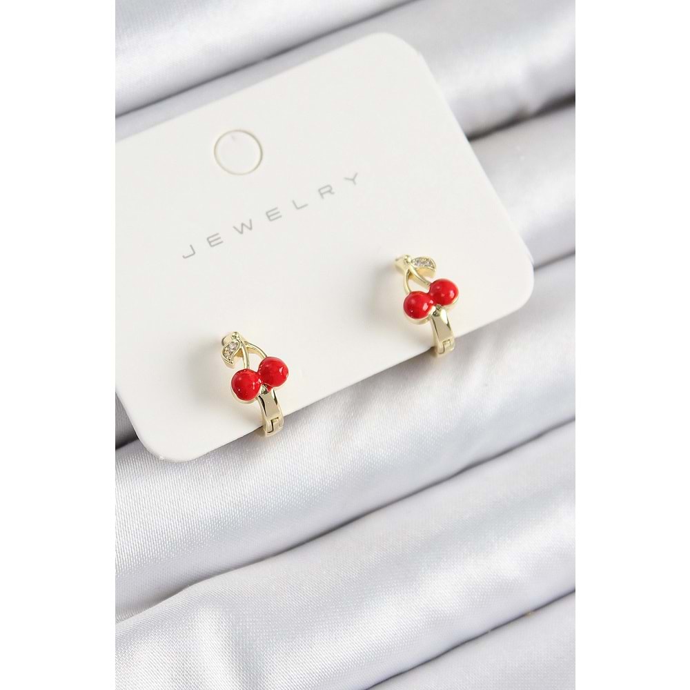 Pirinç Kiraz Model Gold Renk Çocuk Küpe