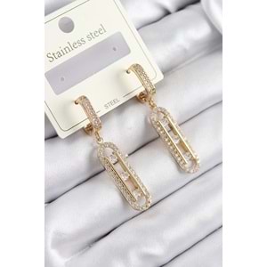 316L Çelik Zirkon Taşlı Sallantılı Messika Model Gold Renk Kadın Küpe