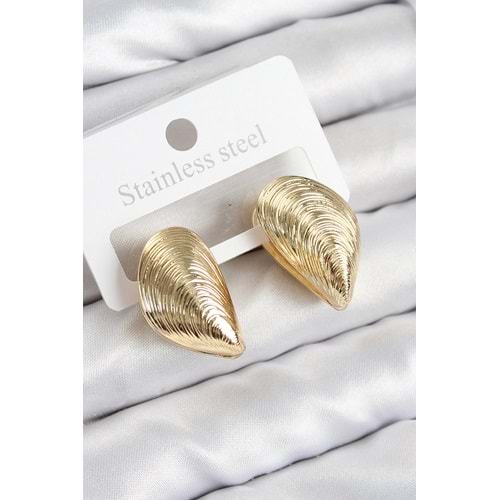 Pirinç İstiridye Model Gold Renk Kadın Küpe