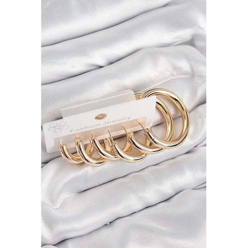 Pirinç Halka Model Gold Renk Kadın Set Küpe