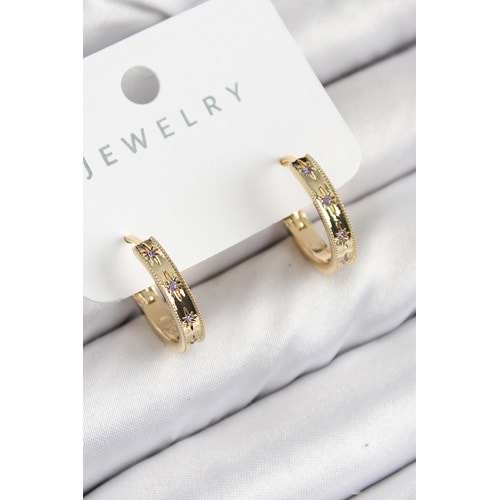 Pirinç Zirkon Taşlı Halka Model Gold Renk Kadın Küpe