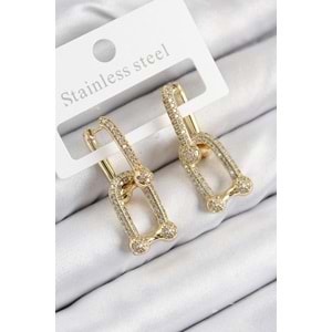 Pirinç Zirkon Taşlı Tifany Model Gold Renk Kadın Küpe