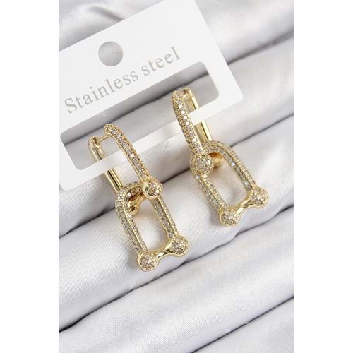 Pirinç Zirkon Taşlı Tifany Model Gold Renk Kadın Küpe