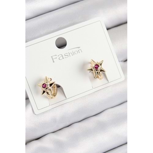 Pirinç Zirkon Taşlı Yıldız Model Gold Renk Çocuk Küpe