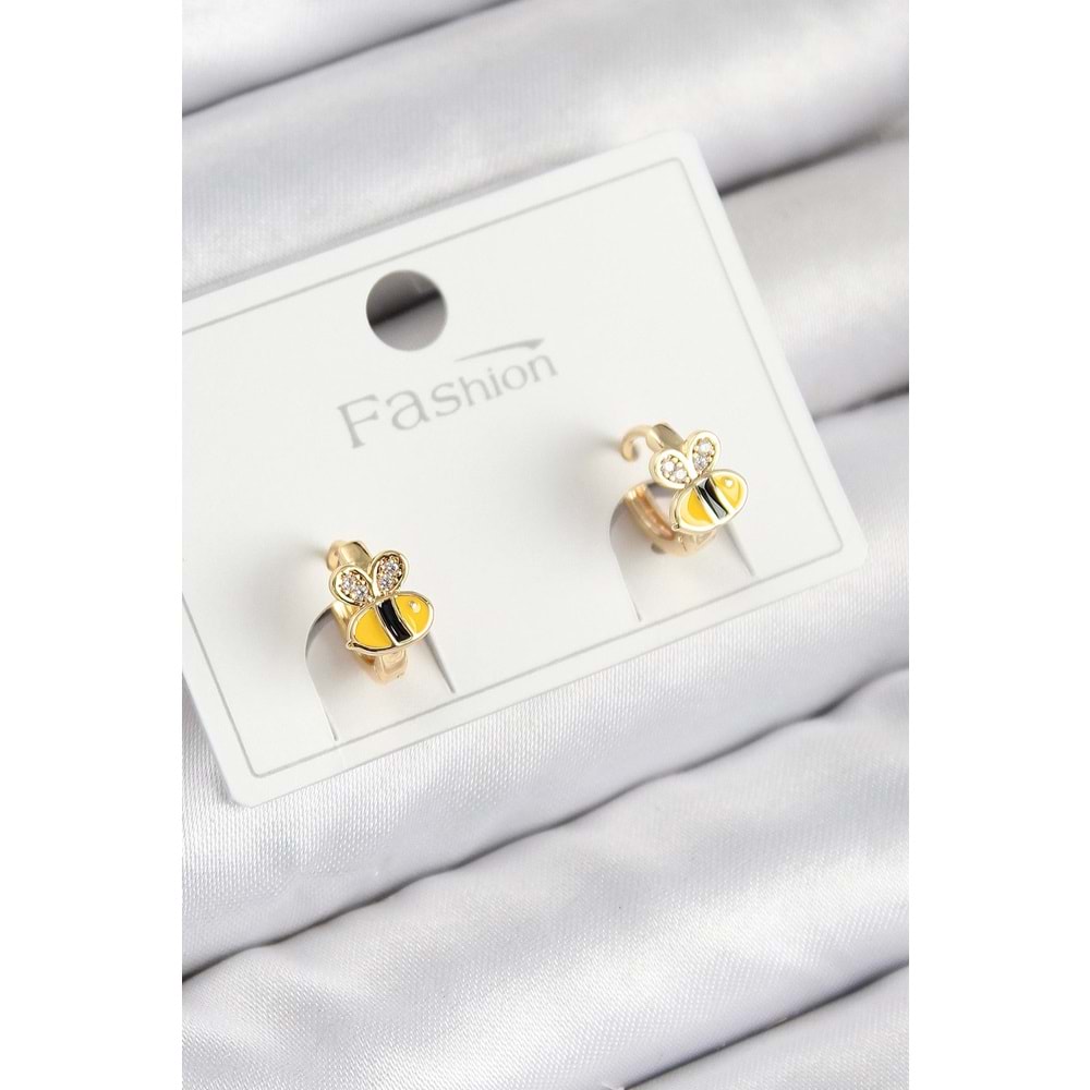 Pirinç Zirkon Taşlı Arı Model Gold Renk Çocuk Küpe