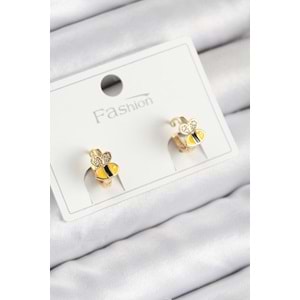 Pirinç Zirkon Taşlı Arı Model Gold Renk Çocuk Küpe
