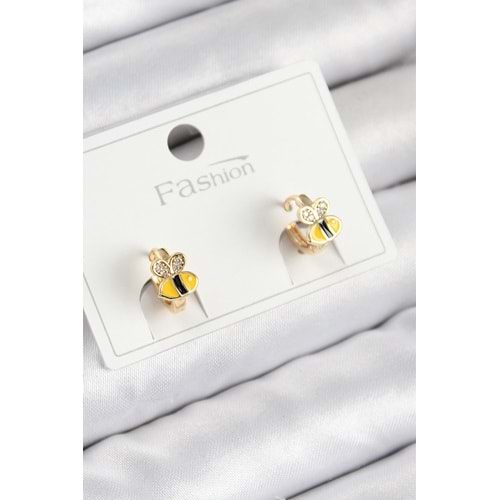 Pirinç Zirkon Taşlı Arı Model Gold Renk Çocuk Küpe