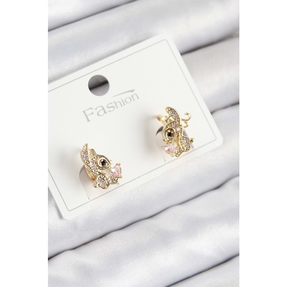 Pirinç Zirkon Taşlı Ceylan Model Gold Renk Çocuk Küpe