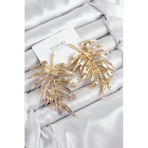 Pirinç Yaprak Model Gold Renk Kadın Küpe