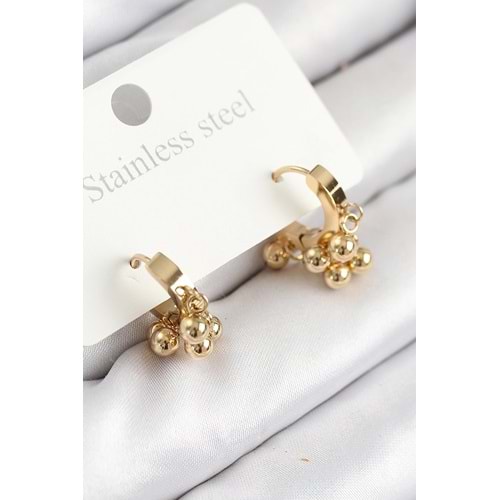 316L Çelik Boncuklu Halka Model Gold Renk Kadın Küpe