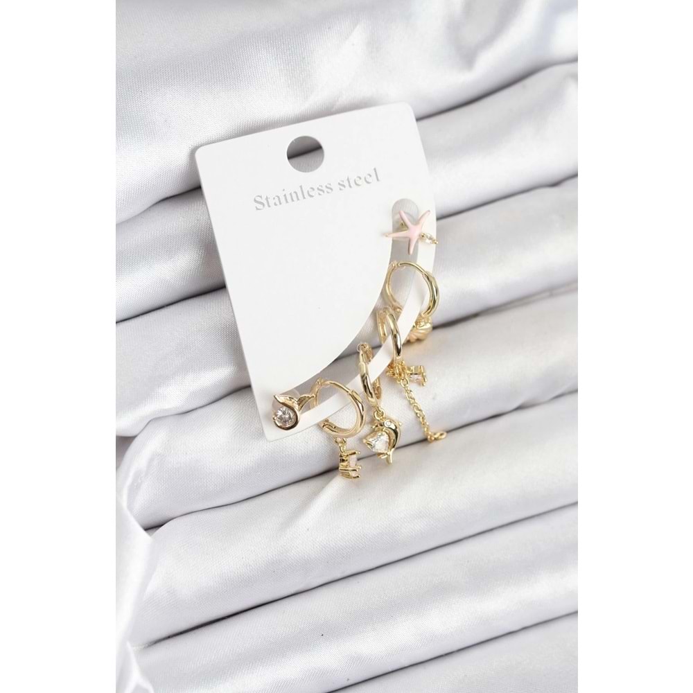 Pirinç Gold Renk Set Küpe