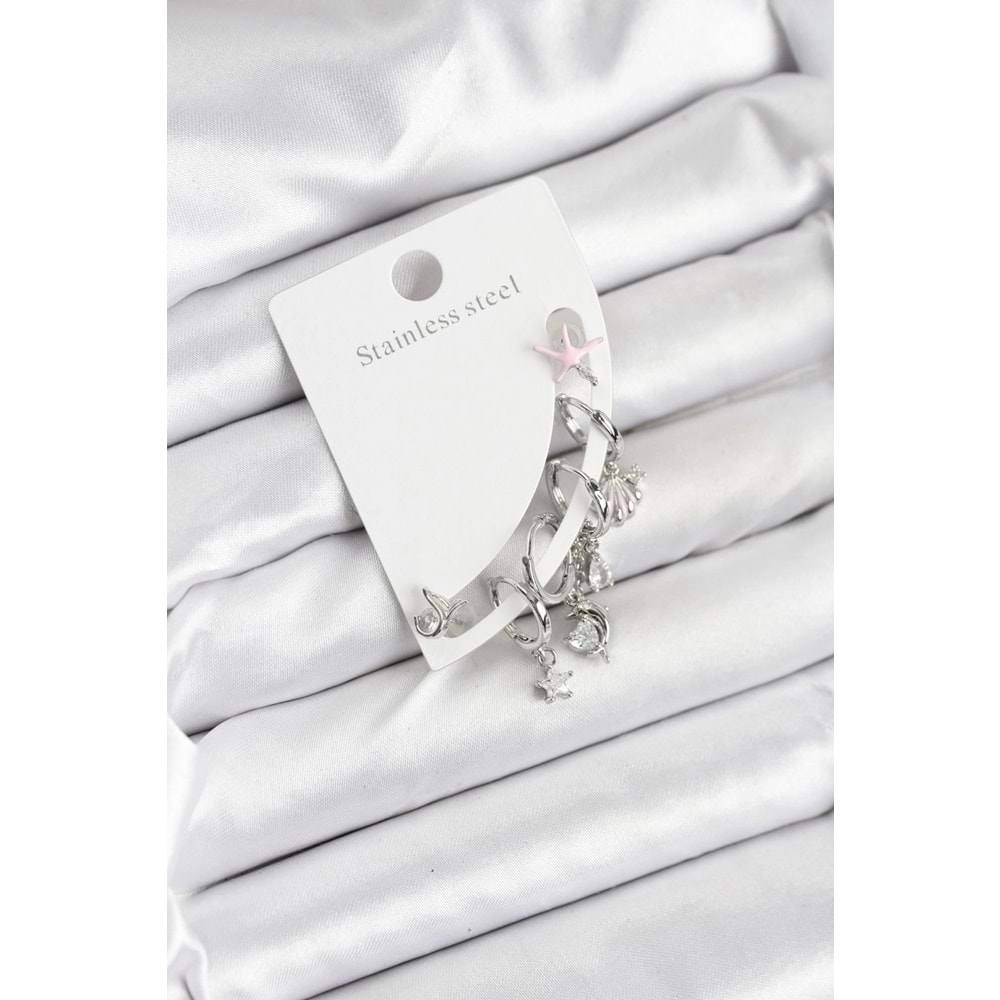 Pirinç Gümüş Renk Set Küpe