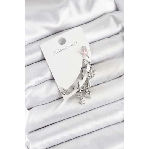 Pirinç Gümüş Renk Set Küpe