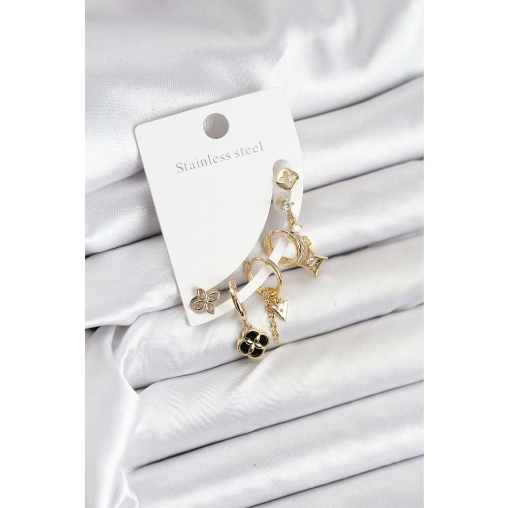 Pirinç Gold Renk Kadın Set Küpe