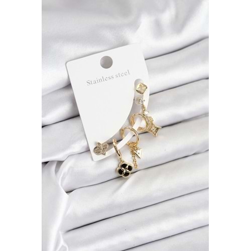 Pirinç Gold Renk Kadın Set Küpe