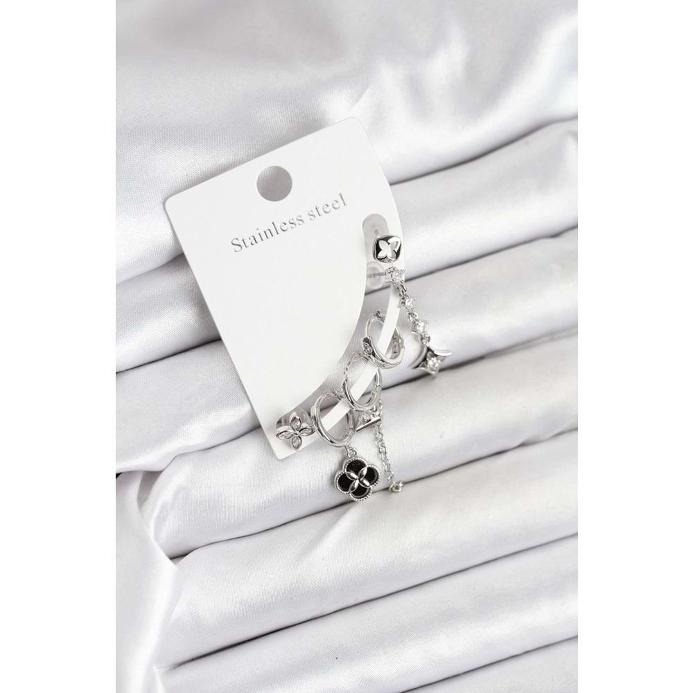 Pirinç Gümüş Renk Kadın Set Küpe