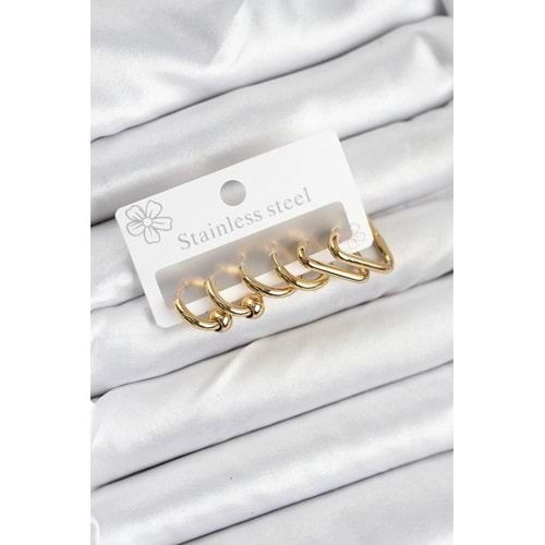 316L Çelik Gold Renk Kadın Küpe Seti