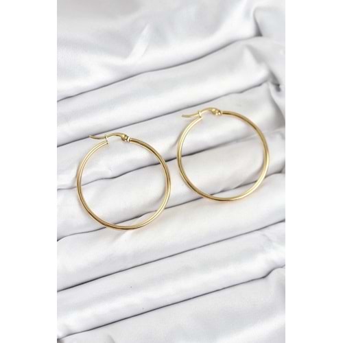 316L Çelik Gold Renk 35 mm Halka Kadın Küpe