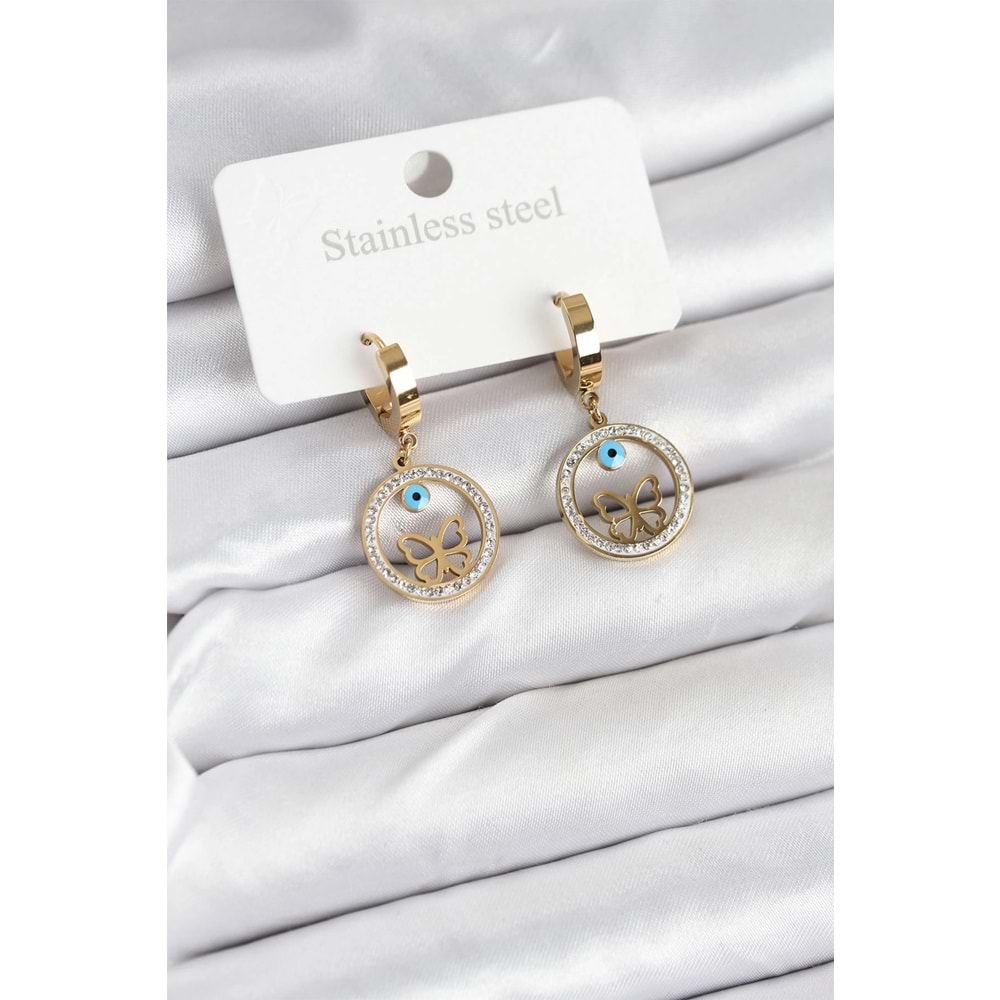 316L Çelik Halka Kelebek Kadın Küpe