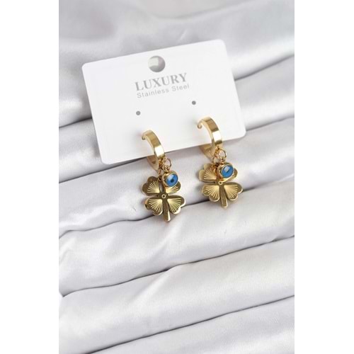 316L Çelik Nazarlı Yonca Model Kadın Küpe