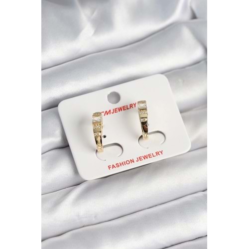 Pirinç Gold Renk Zirkon Taşlı Vintage Kadın Küpe