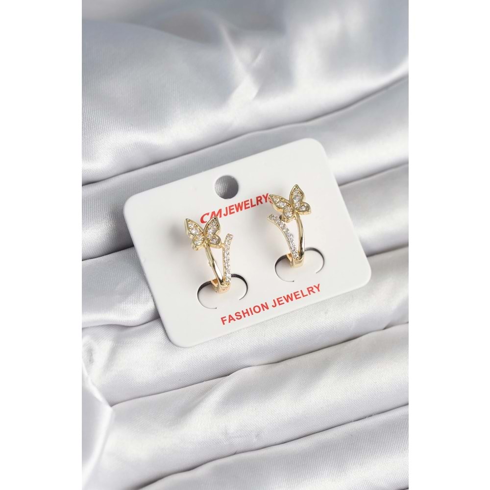 Pirinç Gold Renk Zirkon Taşlı Kelebek Model Kadın Yüzük