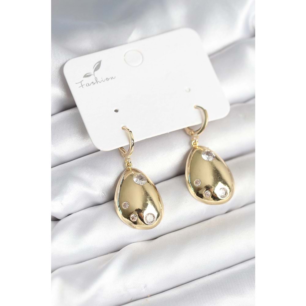 Gold Renk Pirinç Damla Model Kadın Küpe