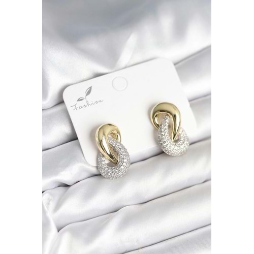 Sarmal Model Gold Gümüş Renk Pirinç Kadın Küpe