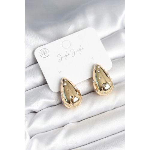 Damla Model Pirinç Gold Renk Kadın Küpe