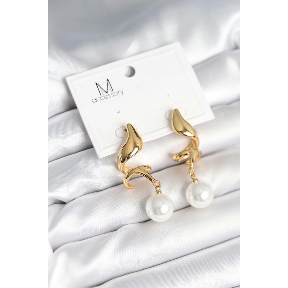 inci Detaylı Sarmal Model Gold Renk Pirinç Kadın Küpe