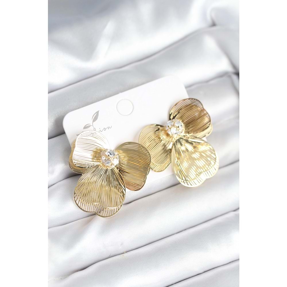 Çiçek Model Gold Renk Pirinç Kadın Küpe